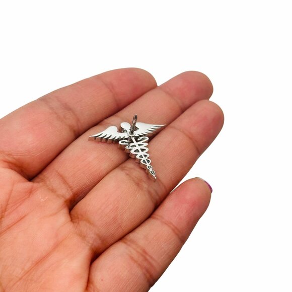 Pin Caduceus Medical Doctor Symbol Medicine Medical Broch Silver Stainless steel - Picture 3 of 5